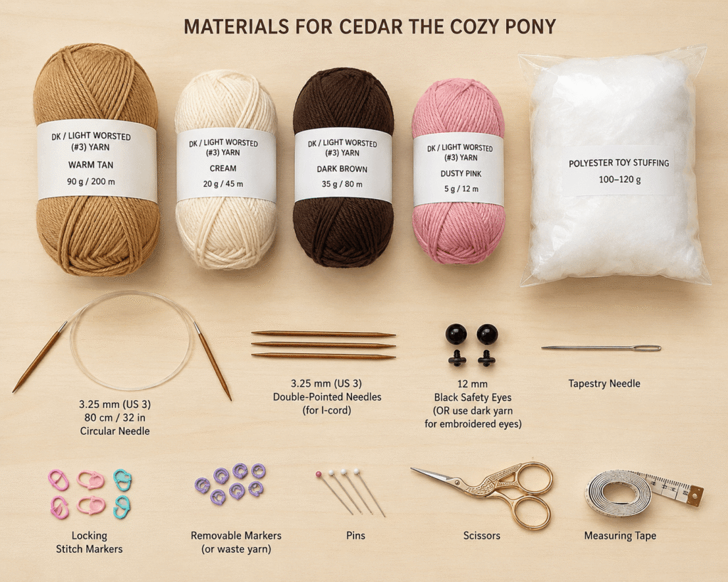 cedar-cozy-pony-knitting-pattern-materials