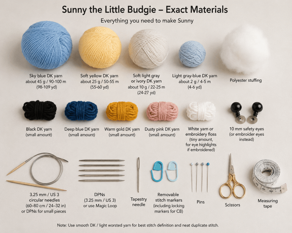 sunny-little-budgie-knitting-pattern-materials