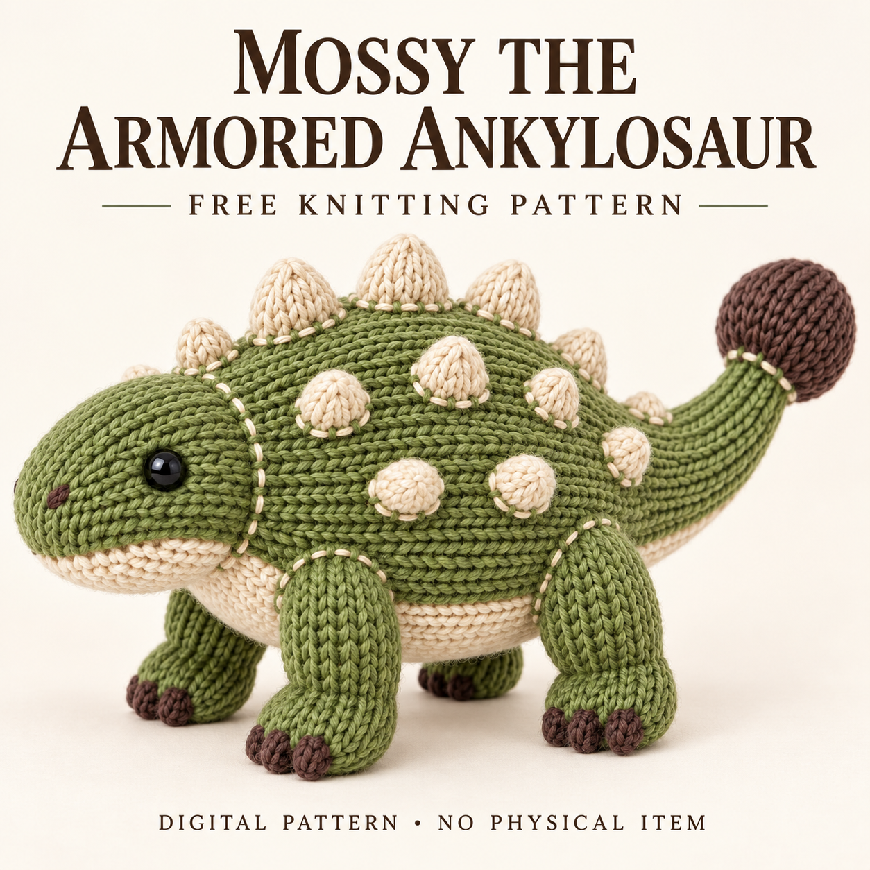 Mossy the Armored Ankylosaur: ankylosaur knitting pattern PDF